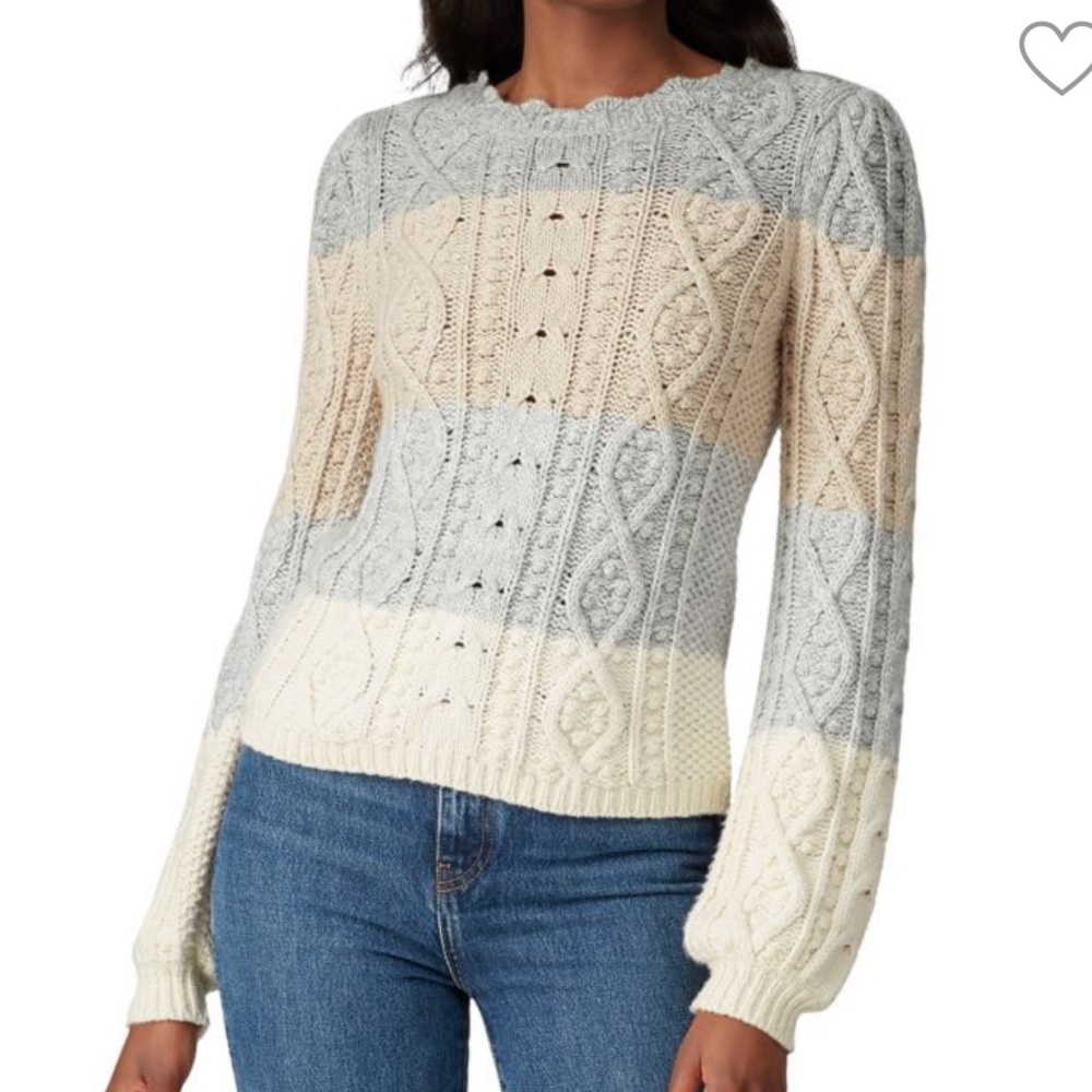 [La Vie Rebecca Taylor] Striped Cable Knit Wool Blend Sweater- Small